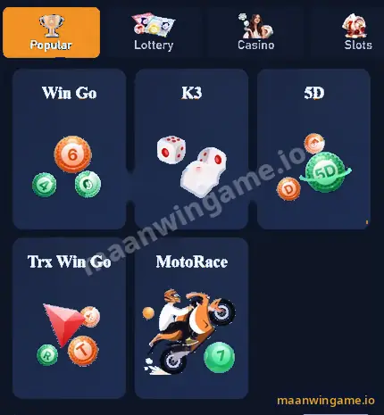 Maanwin lottery games: Win Go, K3, 5D, Trx Win Go and MotoRace tiles